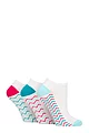 Women's 3 Pair Wildfeet Plain, Patterned and Contrast Heel Bamboo Trainer Socks - Zig Zag Sole White Pink / Teal