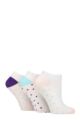 Ladies 3 Pair Wildfeet Plain, Patterned and Contrast Heel Bamboo Trainer Socks - Spotty Sole White Pink / Blue