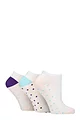 Women's 3 Pair Wildfeet Plain, Patterned and Contrast Heel Bamboo Trainer Socks - Spotty Sole White Pink / Blue