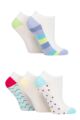 Ladies 5 Pair SOCKSHOP Wildfeet Patterned Bamboo Trainer Socks - Patterned Soles White