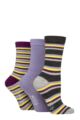 Women's 3 Pair SOCKSHOP Wildfeet Patterned Bamboo Socks - Stripes Charcoal