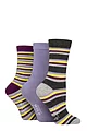Women's 3 Pair SOCKSHOP Wildfeet Patterned Bamboo Socks - Stripes Charcoal