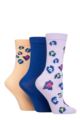 Ladies 3 Pair SOCKSHOP Wildfeet Patterned Bamboo Socks - Animal Lilac / Navy / Peach