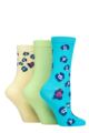 Ladies 3 Pair SOCKSHOP Wildfeet Patterned Bamboo Socks - Animal Blue / Green / Yellow