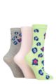 Ladies 3 Pair SOCKSHOP Wildfeet Patterned Bamboo Socks - Animal Green / Pink / Grey