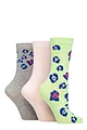 Women's 3 Pair SOCKSHOP Wildfeet Patterned Bamboo Socks - Animal Green / Pink / Grey