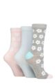 Ladies 3 Pair SOCKSHOP Wildfeet Patterned Bamboo Socks - Flowers Grey / Pink / Blue