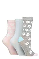 Women's 3 Pair SOCKSHOP Wildfeet Patterned Bamboo Socks - Flowers Grey / Pink / Blue
