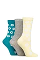 Women's 3 Pair SOCKSHOP Wildfeet Patterned Bamboo Socks - Flowers Yellow / Grey / Teal
