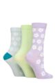 Ladies 3 Pair SOCKSHOP Wildfeet Patterned Bamboo Socks - Flowers Lilac / Green / Blue