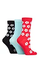 Women's 3 Pair SOCKSHOP Wildfeet Patterned Bamboo Socks - Flowers Red / Blue / Navy