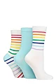 Women's 3 Pair SOCKSHOP Wildfeet Patterned Bamboo Socks - Rainbow Stripe White
