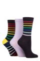 Ladies 3 Pair SOCKSHOP Wildfeet Patterned Bamboo Socks - Rainbow Stripe Navy