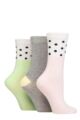 Ladies 3 Pair SOCKSHOP Wildfeet Patterned Bamboo Socks - Spots White / Pink / Green