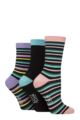Women's 3 Pair SOCKSHOP Wildfeet Patterned Bamboo Socks - Multi Stripes Black