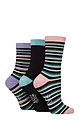 Women's 3 Pair SOCKSHOP Wildfeet Patterned Bamboo Socks - Multi Stripes Black