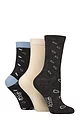 Women's 3 Pair SOCKSHOP Wildfeet Patterned Bamboo Socks - Oval Charcoal
