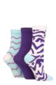 Ladies 3 Pair SOCKSHOP Wildfeet Patterned Bamboo Socks - Animal Print Purple