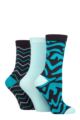 Ladies 3 Pair SOCKSHOP Wildfeet Patterned Bamboo Socks - Animal Print Navy