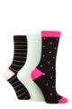 Ladies 3 Pair SOCKSHOP Wildfeet Patterned Bamboo Socks - Polka Dot Black