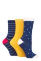 Ladies 3 Pair SOCKSHOP Wildfeet Patterned Bamboo Socks - Polka Dot Navy