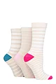Women's 3 Pair SOCKSHOP Wildfeet Patterned Bamboo Socks - Stripe Oatmeal