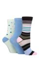 Ladies 3 Pair SOCKSHOP Wildfeet Patterned Bamboo Socks - Multi Stripe Black