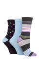 Ladies 3 Pair SOCKSHOP Wildfeet Patterned Bamboo Socks - Multi Stripe Charcoal