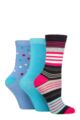 Ladies 3 Pair SOCKSHOP Wildfeet Patterned Bamboo Socks - Multi Stripe Navy