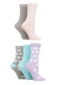 Ladies 5 Pair SOCKSHOP Wildfeet Patterned Bamboo Socks - Flowers Pink / Grey / Purple