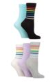 Ladies 5 Pair SOCKSHOP Wildfeet Patterned Bamboo Socks - Stripe Black / Blue / Grey