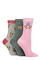 Women's 3 Pair SOCKSHOP Wildfeet Christmas Sparkle Patterned Bamboo Socks - Reindeers