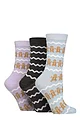 Women's 3 Pair SOCKSHOP Wildfeet Christmas Sparkle Patterned Bamboo Socks - Gingerbread