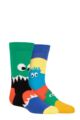Kids 2 Pair Happy Socks Monsters Socks - Multi