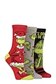 Mens and Women's 3 Pair SOCKSHOP Grinch Cotton Socks - Assorted Women's