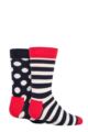 Kids 2 Pair Happy Socks Stripe Sock - Navy