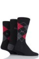 Mens 3 Pair Pringle New Waverley Argyle Patterned and Plain Socks - Black / Red / Grey