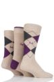 Mens 3 Pair Pringle New Waverley Argyle Patterned and Plain Socks - Beige