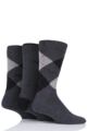 Mens 3 Pair Pringle New Waverley Argyle Patterned and Plain Socks - Charcoal