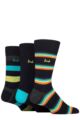 Mens 3 Pair Pringle Patterned Bamboo Socks - Navy Orange / Blue Stripe