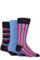 Mens 3 Pair Pringle Patterned Bamboo Socks - Vertical Stripes Navy / Blue
