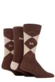 Mens 3 Pair Pringle Bamboo Cotton Blend Argyle Socks - Brown / Beige / Light Brown