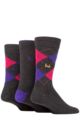 Mens 3 Pair Pringle Bamboo Cotton Blend Argyle Socks - Charcoal / Pink / Purple