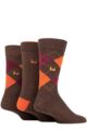 Mens 3 Pair Pringle Bamboo Cotton Blend Argyle Socks - Brown / Orange / Wine