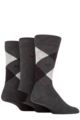 Mens 3 Pair Pringle Bamboo Cotton Blend Argyle Socks - Charcoal / Black / Light Grey