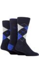 Mens 3 Pair Pringle Bamboo Cotton Blend Argyle Socks - Navy / Light Grey / Blue