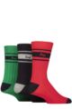 Mens 3 Pair Pringle Bamboo Leisure Socks - Sport Stripe Red / Black / Green
