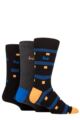 Mens 3 Pair Pringle Patterned and Striped Cotton Socks - Navy Yellow Squares and Stripes