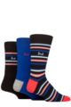 Mens 3 Pair Pringle Cotton and Recycled Polyester Patterned Socks - Stripes Black Blue / Red