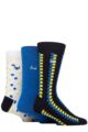 Mens 3 Pair Pringle Cotton and Recycled Polyester Patterned Socks - Spotted Lines Navy Yellow